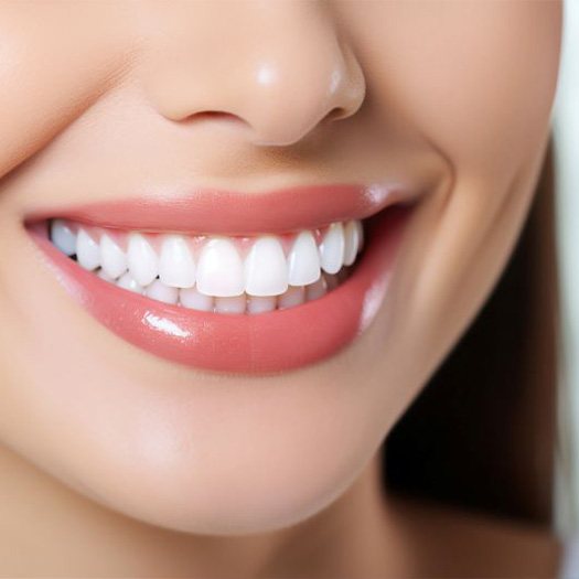 Close-up of woman's beautiful smile with perfect teeth